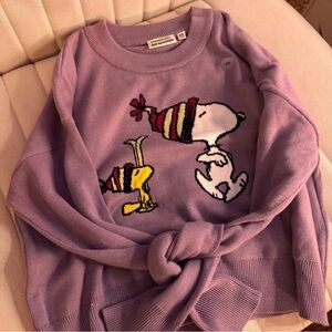 Aeropostale Purple Snoopy & Woodstock Crewneck Sweater